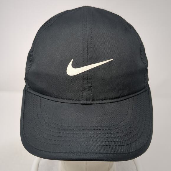 Nike Swoosh Strapback Hat Black One Size Adjustable Dri-Fit Featherlight - Picture 2 of 10